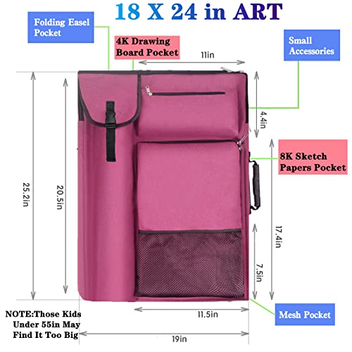 Treochtfun Art Portfolio Case,Art Portfolio Bag 18 X 24, Artist Backpack For Supplies/Artwork/Drawing Sketching Painting(Pink) #TOP3