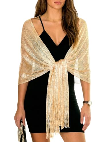 Sumolux Shawls Wraps for Evening Dresses Metallic Glitter Shawls Scarf for Women Sparkling Wedding with Free Buckle