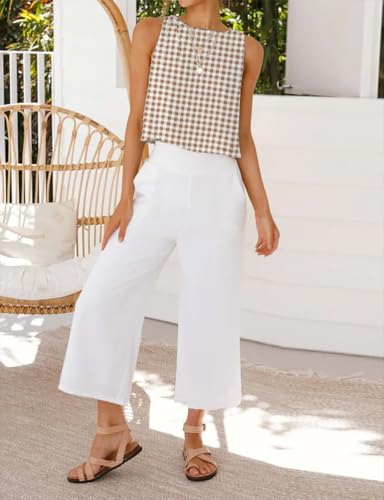 IDEALSANXUN Womens Gingham Tank Tops Spring Summer Casual Crop Cotton Sleeveless Shirts Blouses3
