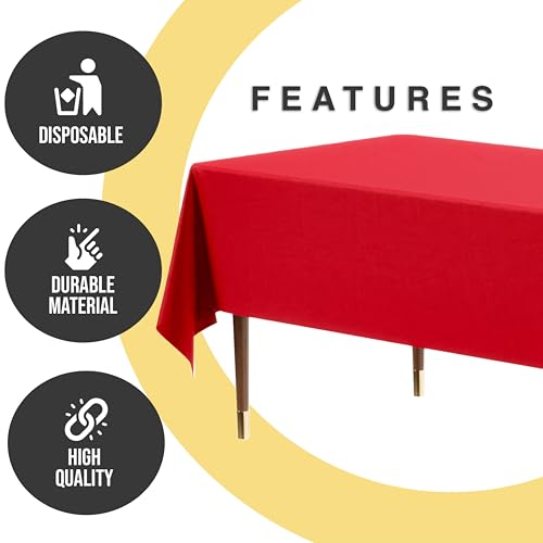 Image of Exquisite Red Rectangle Tablecloth 54 inchx108 inch - 48 Pack | Plastic Tablecloth, Disposable Table Covers Rectangle for Parties, Weddings, Holidays & Party Supplies