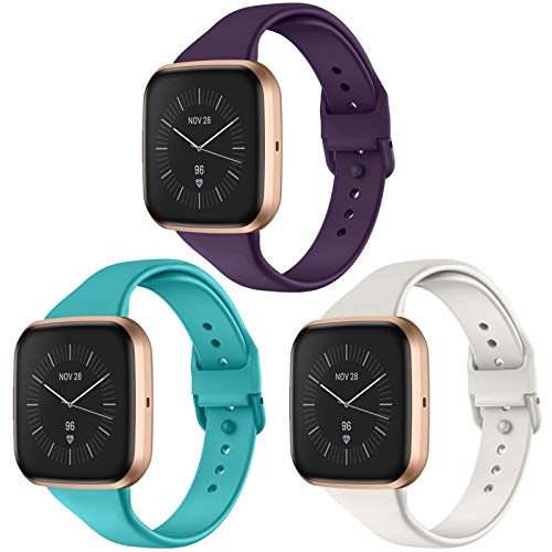 CAVN 3 Pcs Sport Bands Compatible with Fitbit Versa 2 / Versa / Versa Lite, Bands for Women Men Silicone Narrow Watch Strap Replacement Waterproof Breathable Wristband Accessories