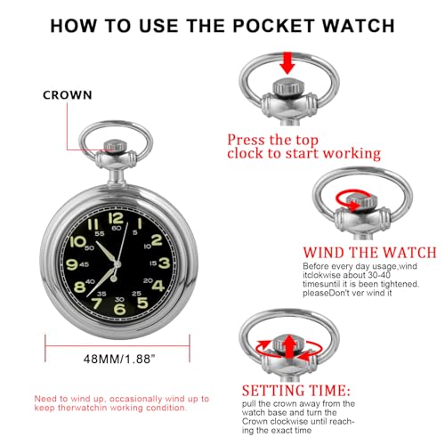 Image of Uncovered Men's Mechanical Pocket Watch with Chain, Uncovered Roman Design Dial Chain Mechanical Pocket Watches for Men