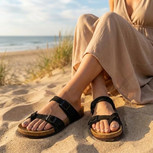 Image of CUSHIONAIRE Women's Luna Cork Footbed Sandal With +Comfort