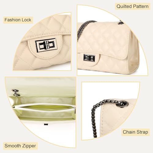 Image of Gladdon Quilted Crossbody Purse for Women Trendy Shoulder Bags | Stylish Shoulder Purse,Quilted Pattern,Structured bag,Chain Strap,Spacious Enough,Casual and Dressy Outfits,Any Occasion