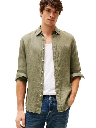 Image of Tommy Hilfiger Men's Long Sleeve Casual Linen Button Down Shirts in Regular Fit