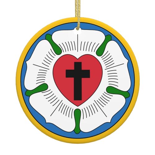 Heart Lutheran Rose Ceramic Christmas Ornament