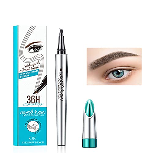 Crayon à sourcils à 4 points - Maquillage des sourcils avec micro fourchette - Durable - Résistant à l'eau et aux taches (marron foncé) Cover