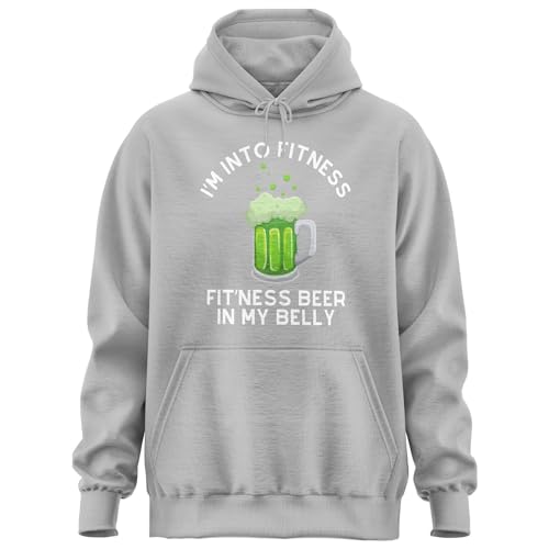 Im Into Fitness Hoody, Fit Ness Beer On My Belly Hoodie, St. Patricks Day Hoody for Men Women Gray