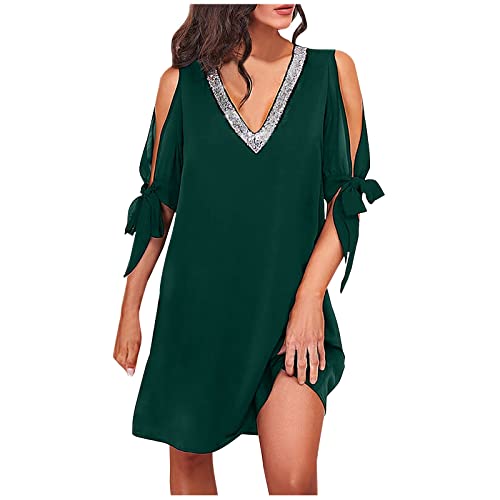 Robe midi pour femme col en V paillettes pour briller en fête