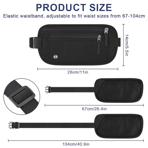Aucuu Geldgürtel für Damen und Herren, Diebstahlsicher Flache Bauchtasche mit RFID-Schutz, Ultraflach Versteckte Geldgürtel, Reise Bauchtasche für Reise Sport, Passt für Reisepass, Telefon und Bargeld