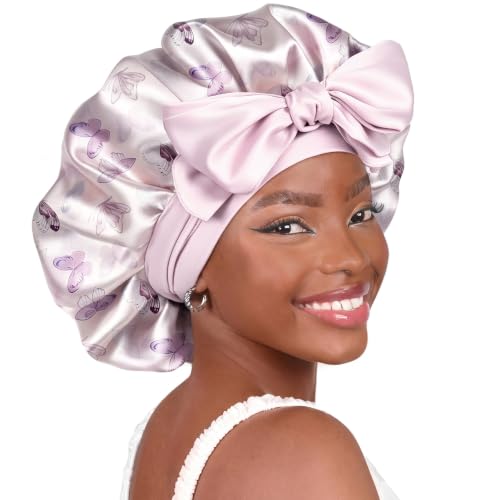 Image of YANIBEST Adjustable Silk Bonnet for Sleeping Women Double Layer Satin Bonnet Reduce Friction Prevent Frizz Curly Hair