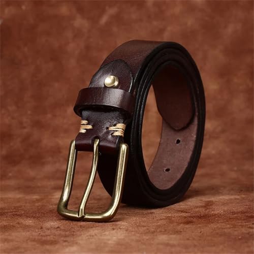 3.3cm Thick Genuine Cowhide Leather Belt for Men with Brass Buckle, Retro Style3