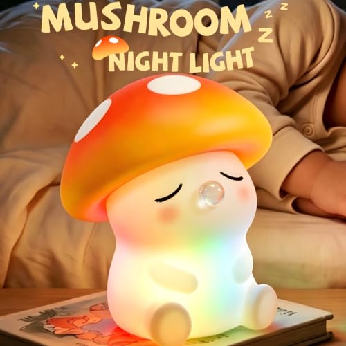 Image of Led Cute Mushroom Night Light, Colorful Dimmable Nursery Kawaii Lamps, Super Squishy Silicone USB Rechargeable Beside Lamp, Used for Camping Party Room Decor(Mushroom)