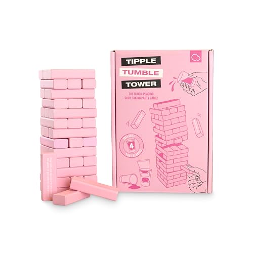 Bubblegum Stuff - Tipple Tumble Tower - The Ultimate Drinking and Dares Block-Stacking Game - Includes 54 Pink Blocks and 4 Shot Glasses - Ages 18+