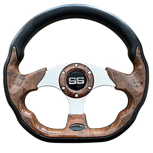Greenchoosy 000 Golf Cart Steering Wheel Universal 12.5 Inch For Club Car Ds Precedent Ezgo And Yamaha Classic Vintage Woodgrain cover