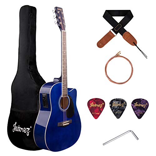 Image of Juarez Arpeggio 41 inch Electro-Acoustic Guitar - Spruce Top, EQ 7545R Preamp, Blue Gloss Finish, Dual Action Truss Ros, Bag, Strap, Picks & Strings