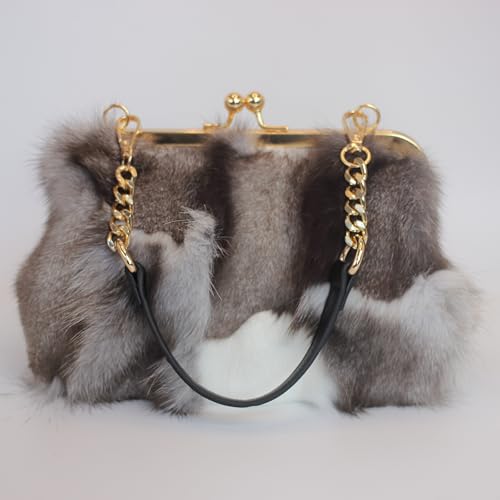 Image of Luxurious Fashion Natural Fox Fur with Hair Handbag for Women and Ladies