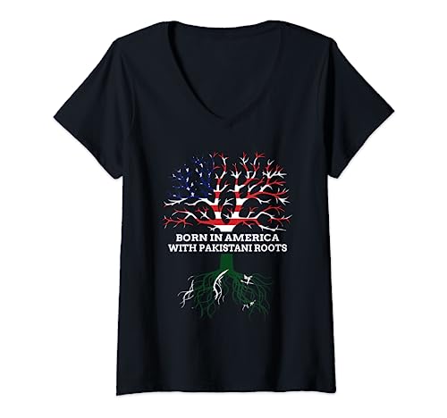 Womens Born in America with Pakistani Roots, Pakistan USA Heritage V-Neck T-Shirt