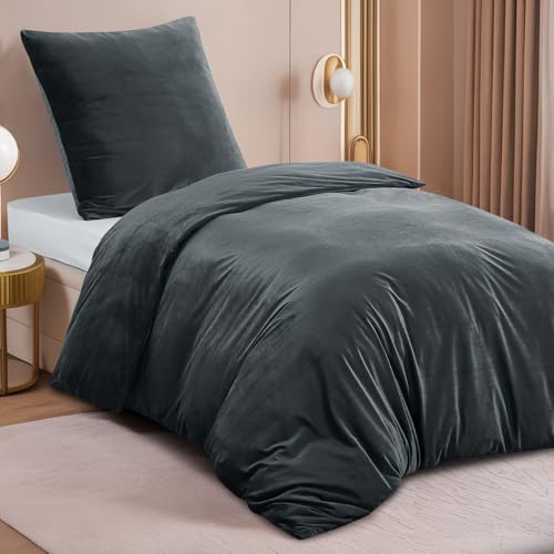 RUIKASI Flanell Winter Bettwäsche 135x200 Anthrazit Warm WinterBettwäsche – Ansicht 2