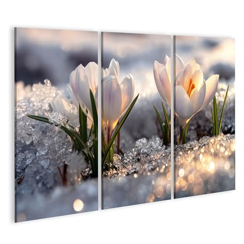 Tableau sur toile Crocus moderne triptyque nature pour decoration murale salon