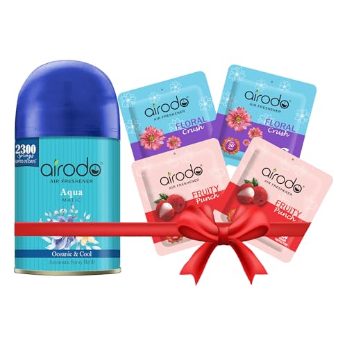 Image of Airodo Automatic Air Freshener Automizer Refill (Oceanic & Cool 235ml) + Pocket Gel Mix - 40g (Assorted 2 Floral and 2 Cirtus fragrances)| For Home & Office | Long Lasting Fragrance