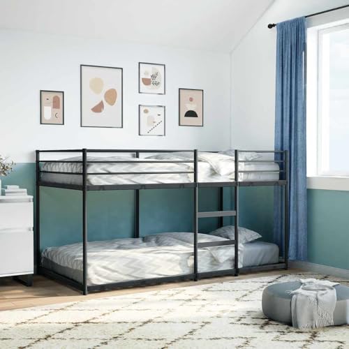 IKAYAA Litera de 100x190 cm, literas de Hierro, Litera de Metal, Litera para Niños, literas Juveniles, Camas Infantiles con Escalera y Protección Anticaídas, Negro