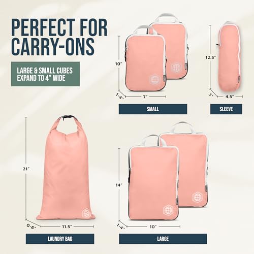 Image of TRIPPED Travel Gear Compression Packing Cubes 6 Piece Set for Travel - Lightweight, Durable Clothes Organizer for Carry-On Luggage and Backpacks by TRIPPED Travel Gear (Coral Rose).
