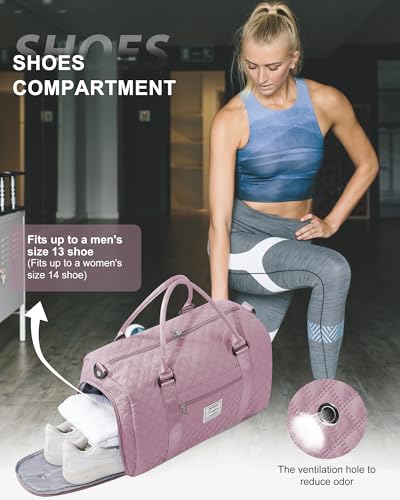 Image of Gym Duffle Bag for Women with Shoe Compartment Waterproof Travel Tote Bags Personal Item Carry On Weekender Overnight Bags with Toiletry Bag Swimming Yoga Bags Hospital Holdalls Purple
