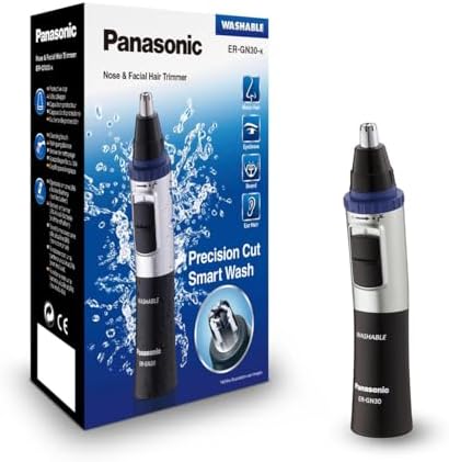 Panasonic ER-GN30-K Nose, Ear n Facial Hair Trimmer Wet/Dry with Vortex Cleaning System, Black
