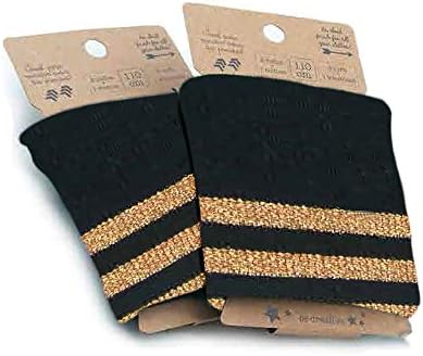 Haberdashery Online Stretch knit fabric, to finish off garments, perfect for 2 cuffs + 1 waistband, black with golden stripes and Lurex thread. 110 cms x 8 cms. Model 1