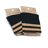 100% Baumwolle Haberdashery Online Stretch-Strick zum Ausrüsten von Kleidungsstücken, ideal für 2 Bündchen + 1 Bund, schwarz mit goldenen Streifen und Lurex-Faden. 110 cm x 8 cm. Modell 1