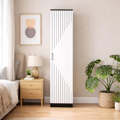 Image of Spyder Craft Fraser Single Door Engineering Wood Wardrobe for Clothes, Stylish Cupboard for Bedroom, Multi Utility Design with Multirack Storage Color - Black & White