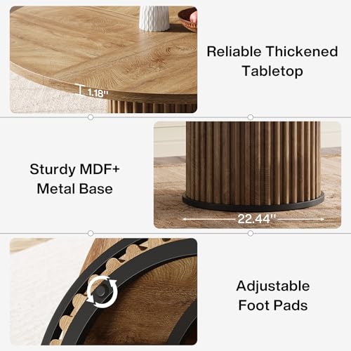 Image of Tribesigns 47.24-Inch Brown Round Dining Table for 4-6 People, Modern Fluted MDF + Metal Base Kitchen Table, Sturdy Circle Dining Room Furniture, Brown