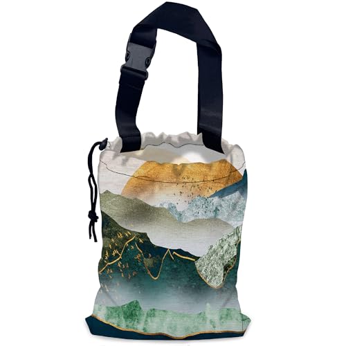 Image of Green Mountains Car Garbage Bag,Golden Sunset Waterproof Small Car Trash Bag Hanging Back of Seat,Drawstring Hanging Car Trash Bag with Adjustable Buckle for Car Accessories