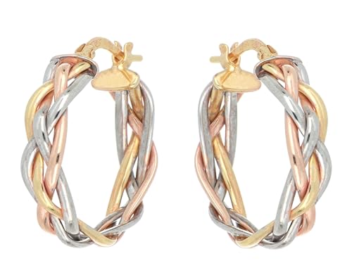 Round Earrings Braid Pattern in 18kt Gold and 925 Sterling Silver (Three Colors, 15mm)