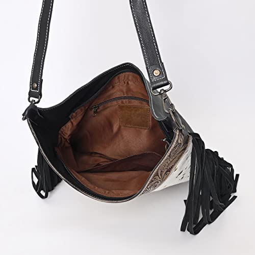 Image of Leather Cross Body Bag Purse for Woman Sling Bag Cowhide Handmade Western Shoulder Bags With Adjustable Strap 12x14 in