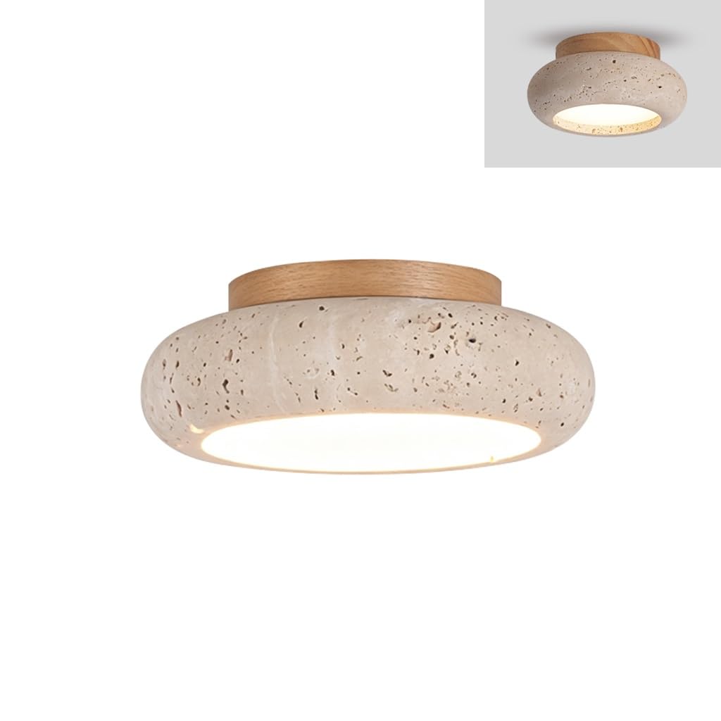 BBWO LED Wooden Ceiling Light Small Natural Stone Ceiling Lamp Rustic-Style Hallway Light Vintage Kitchen Lamp Wabi-Sabi Style Suitable for Lighting in Bedroom Living Room Stairwell(A,15cm)