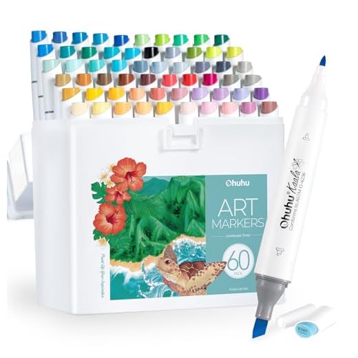 Ohuhu Marcadores de Alcohol Cincel Delgado y Marcador de Arte Fino de Doble Punta Para Artistas Adultos Para Colorear Dibujo Diseño de Paisaje, Serie Kaala (Comic-60 colores)