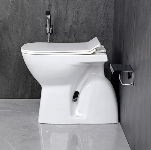 Image of HOLO Ceramic EWC S Trap Square Concealed with Slim Hydraulic Soft Close Seat Cover Floor Mounted European Water Closet Western Commode