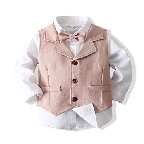 Image of Baby Boys Gentleman Formal Suit Set with Vest, Pant, Shirt, and Bow Tie, Weding 4Pcs Outfit