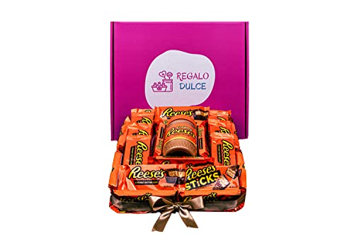 REGALO DULCE Mand Chocolade Geschenk van Amerikaanse bonbons, Doos met bonbons om weg te geven van Reeses Peanut Butter Cups en Peanut Butter, American Candy Box Reeses, 30X30 Cm - Image 3