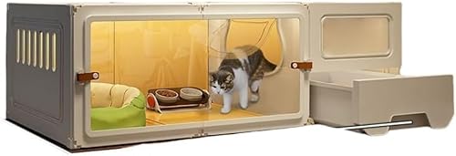 猫 ケージ 猫ケージ大型 猫 折りたたみかごDemanca 猫用トイレ付き 1-3匹の猫に最適な運動場所 大型DIY猫フェンス 通気性良好 (一層 105×45×35cm)