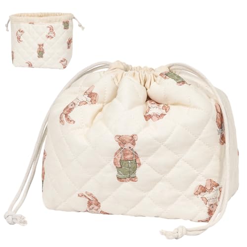 Drawstring Quilted Makeup Bag, Cosmetic Pouch, Coquette Cute Organizer, Small Make up Bag for Purse, Women's Portable Travel Cosmetic Bag