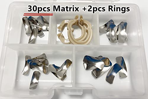 Dentpark Dental Memory Matrix Triodent Style Matrice Sectional Flexible Matrices Clip Ring Molar Bicuspid Clamps Resin (A. 30Pcs Matrix+2pcs ring)