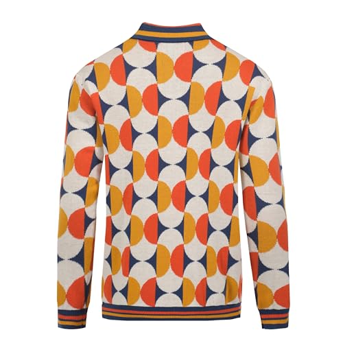 OXKNIT Men's Retro Knit Polo Shirts Button Down Long Sleeve Casual Jacquard Blue Cardigan Sweater2