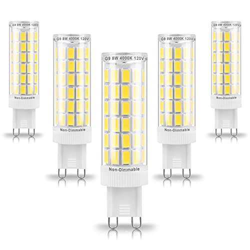 Ziomitus G9 Led Bulbs 75W 80W 100W Replacement 4000K Natural White,1000 lm, AC120V G9 8W Bi-pin Neutral LED Corn Light Bulb for Chandelier Pendant Bathroom Vanity Ligting,5Pack