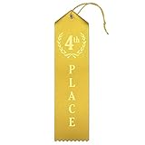 4th Place (Yellow) Premium Award Ribbons with Card & String - 25 Count Metallic Gold foil Print - Made in The USA