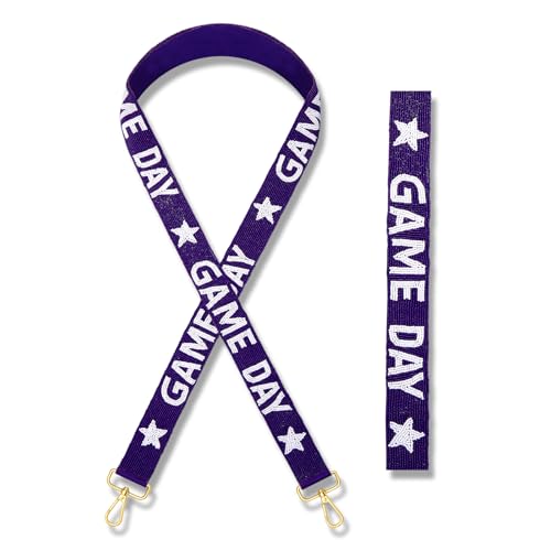 Image of Game Day Purse Straps Replacement Beaded Purse Strap Wide Crossbody Bag Straps Stadium Football Clear Bag Straps Accessories (Purple White)