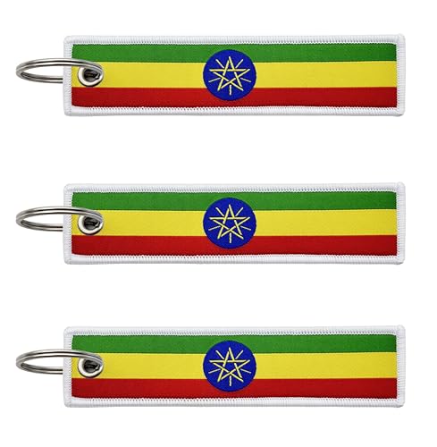LLBFHH Lot de 3 porte-clés drapeau de l'Asie et de l'Europe pour clés de voiture, porte-clés en tissu pour homme et femme, Éthiopie, 0.1