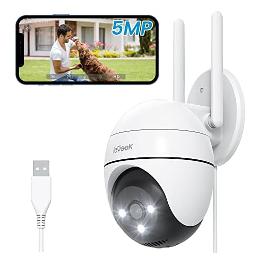 Security Camera Outdoor with Spotlights - ieGeek 1080P Color Night Vision Wired Surveillance Camera, Wireless WiFi Plug-in Smart Home Cameras 360°PTZ with PIR/Siren/24/7 Recording/Works with Alexa